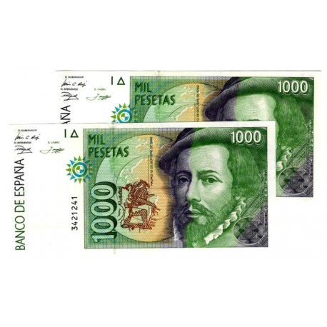 España. 1992. 1000 Pesetas (x2) (SC) Sin Serie.  Pareja Correlativa