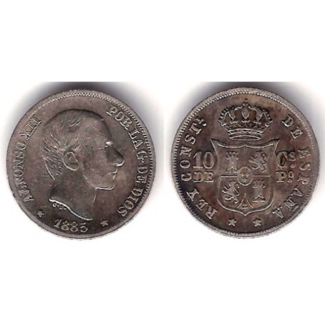 Alfonso XII. 1885. 10 Centavos de Peso (BC) (Plata) Ceca de Manila