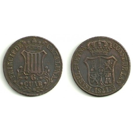 Isabel II. 1841. 6 Cuartos (MBC) Ceca de Cataluña