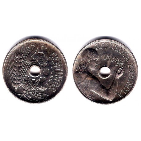 España (II República). 1934. 25 Céntimos (SC) Ceca de Madrid