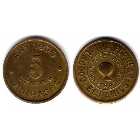 Cooperativa Popular Els Amics. Terrassa. 1935. 5 Céntimos (EBC)