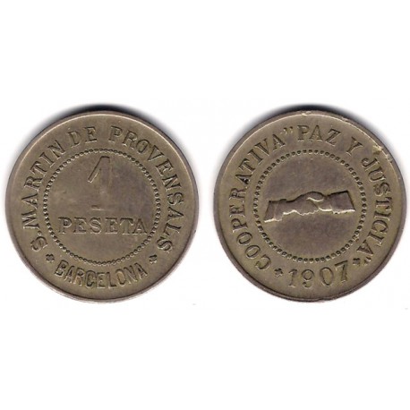 Cooperativa Paz y Justidia. S. M. de Provensals. 1 Peseta (MBC)