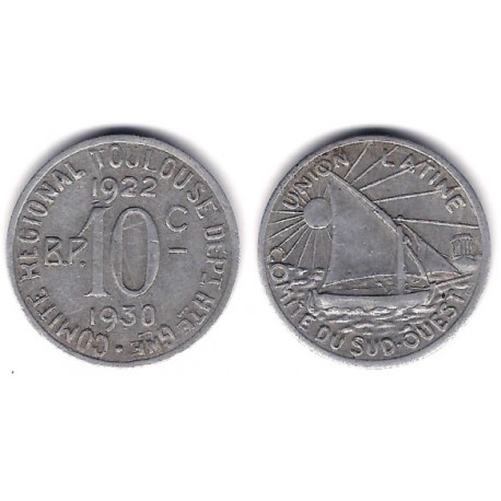 Comite Regional Toulousse. 1922-30. 10 Centimes (MBC+)