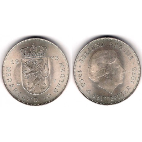 (196) Países Bajos. 1973. 10 Gulden (SC) (Plata)
