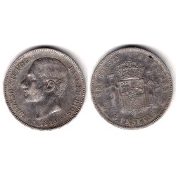 Alfonso XII. 1885*(18-87). 5 Pesetas (MBC-) (Plata) Ceca de Madrid MS-M