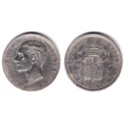 Alfonso XII. 1881*(18-81). 5 Pesetas (MBC-) (Plata) Ceca de Madrid MS-M