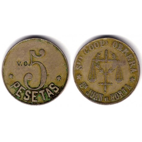 Cooperativa  San Juan de Horta. 1938. 5 Pesetas (MBC)