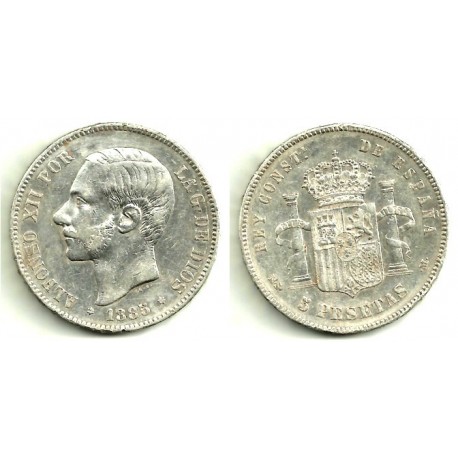 Alfonso XII. 1885*(18-87). 5 Pesetas (MBC) (Plata) Ceca de Madrid MS-M