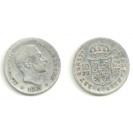 Alfonso XII. 1885. 10 Centavos de Peso (BC) (Plata) Ceca de Manila