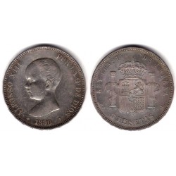 Alfonso XIII. 1890*(18-90). 5  Pesetas (MBC+) (Plata) Ceca de MP-M