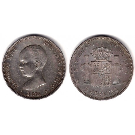 Alfonso XIII. 1890*(18-90). 5  Pesetas (MBC+) (Plata) Ceca de MP-M