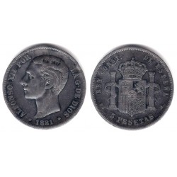 Alfonso XII. 1881*(-----). 5 Pesetas (BC-) (Plata) Ceca de Madrid MS-M