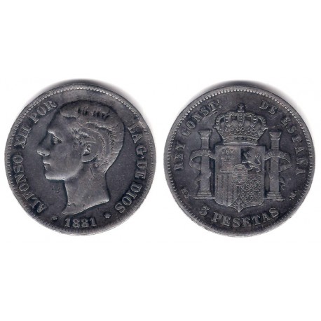 Alfonso XII. 1881*(-----). 5 Pesetas (BC-) (Plata) Ceca de Madrid MS-M