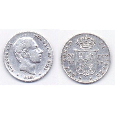 Alfonso XII. 1884. 20 Centavos (MBC) (Plata) Ceca de Manila