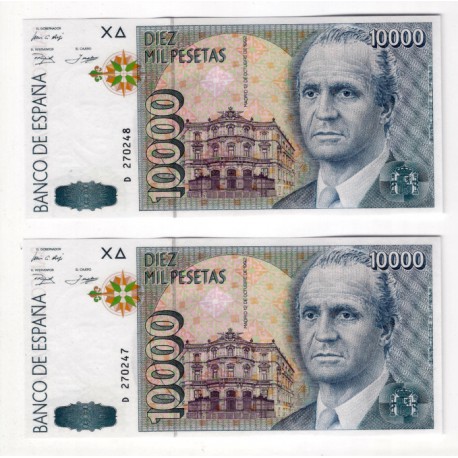 España. 1992. 10000 Pesetas (x2) (SC) Serie D. Pareja Correlativa