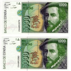 España. 1992. 1000 Pesetas (x2) (SC) Serie 2X. Pareja Correlativa