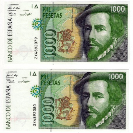 España. 1992. 1000 Pesetas (x2) (SC) Serie 2X. Pareja Correlativa