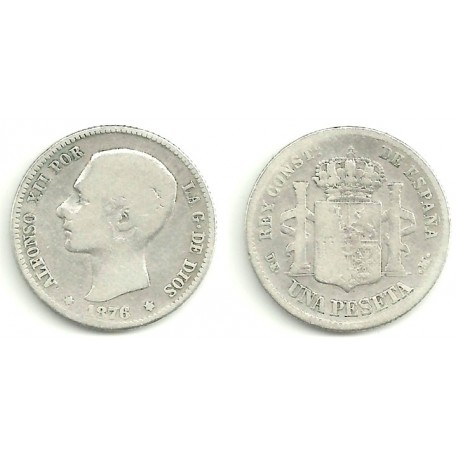 Alfonso XII. 1876*(-----). 1 Peseta (RC) (Plata) Ceca de Madrid DE-M