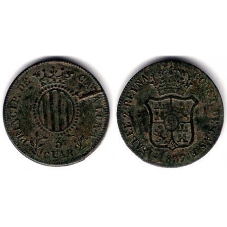 Isabel II. 1839. 3 Cuartos (MBC) Ceca de Cataluña. Defecto de acuñación