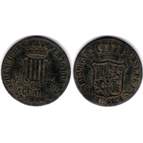 Isabel II. 1841. 6 Cuartos (MBC-) Ceca de Cataluña