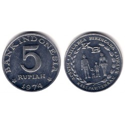 (37) Indonesia. 1974. 5 Rupiah (SC)