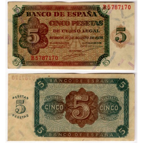 Estado Español. 1938. 5 Pesetas (EBC) Serie B