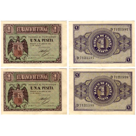 Estado Español. 1938. 1 Peseta (x2) (MBC) Serie D. Pareja