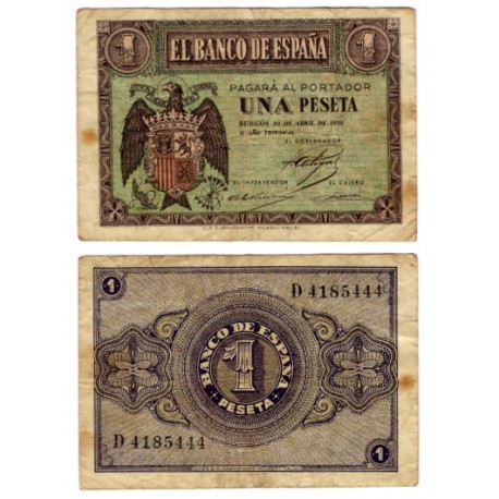 Estado Español. 1938. 1 Peseta (BC) Serie D. Manchas