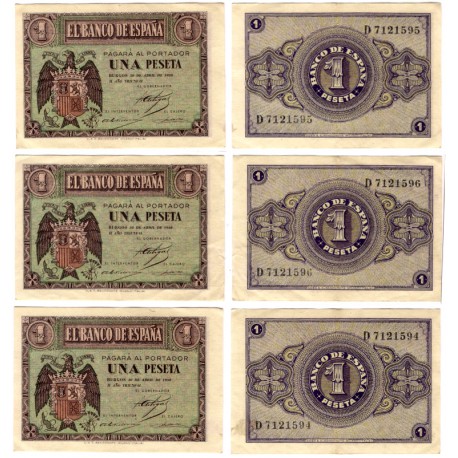 Estado Español. 1938. 1 Peseta (x3) (MBC) Serie D. Trio