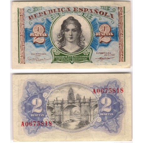 España (II República). 1938. 2 Pesetas (EBC) Serie A