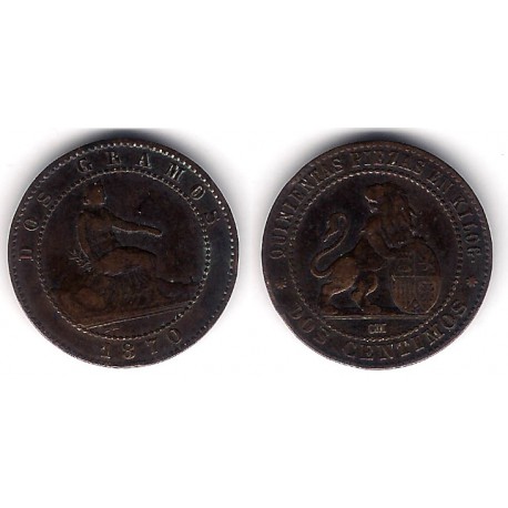 Gobierno Provisional. 1870. 2 Céntimos (MBC) Ceca de Barcelona OM