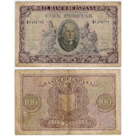 Estado Español. 1940. 100 Pesetas (BC) Serie G. Leves roturas