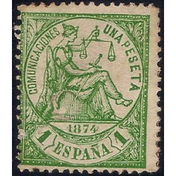 (150) 1874. 1 Peseta. Alegoría de la Justicia (Usado, con rotura)
