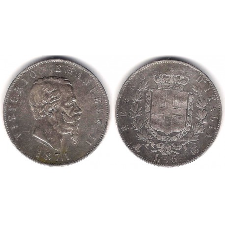(8.4) Italia. 1871. 5 Lira (BC+) (Plata)