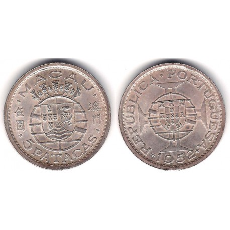 (5) Macao. 1952. 5 Patacas (SC) (Plata)