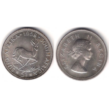 (52) Sudáfrica. 1958. 5 Shillings (SC) (Plata)