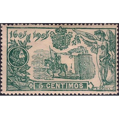(257) 1905. 5 Céntimos. III Cent. Quijote (Nuevo, con marca de fijasellos)