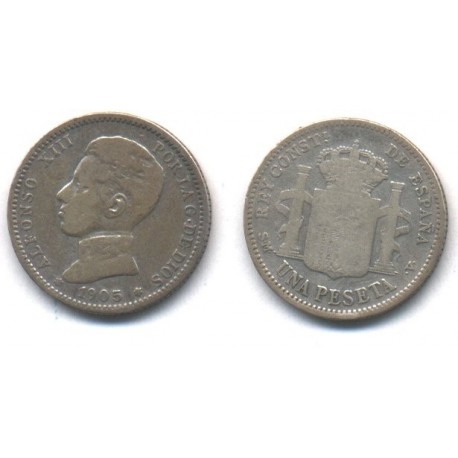 Alfonso XIII. 1905*(1--05)1 Peseta (RC) (Plata) Ceca de Madrid SM-V