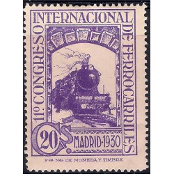 (474) 1930. 20 Céntimos. XI Congreso Ferrocarriles (Nuevo, con marca de fijasellos)