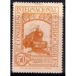 (478) 1930. 50 Céntimos. XI Congreso Ferrocarriles (Nuevo, con marca de fijasellos)