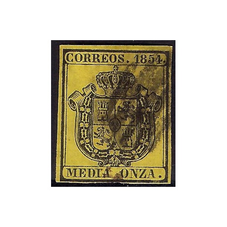 (28) 1854. Media Onza. Escudo de España (Usado)