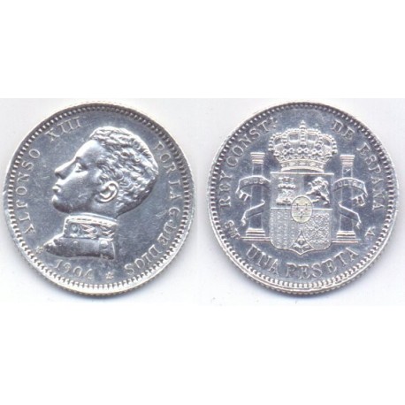 Alfonso XIII. 1904*(19-04). 1 Peseta (SC) (Plata) Ceca de Madrid SM-V