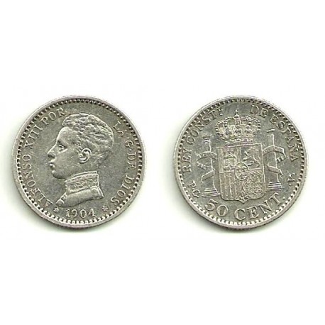 Alfonso XIII. 1904*(1-0). 50 Céntimos (MBC) (Plata) Ceca de Madrid PC-V