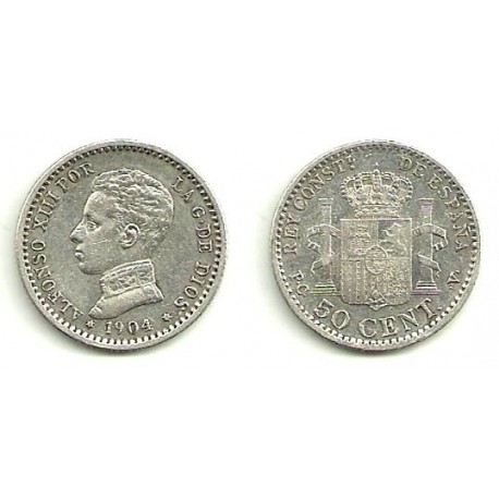 Alfonso XIII. 1904*(1-0). 50 Céntimos (MBC) (Plata) Ceca de Madrid PC-V