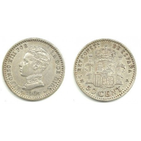 Alfonso XIII. 1904*(0-4). 50 Céntimos (MBC) (Plata) Ceca de Madrid SM-V
