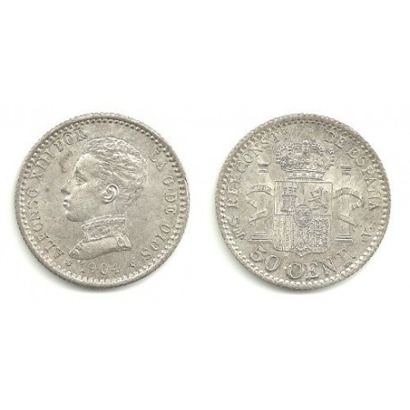 Alfonso XIII. 1904*(0-4). 50 Céntimos (EBC) (Plata) Ceca de Madrid SM-V