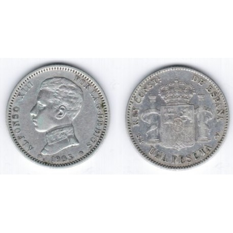 Alfonso XIII. 1903*(19-03). 1 Peseta (MBC) (Plata) Ceca de Madrid SM-V