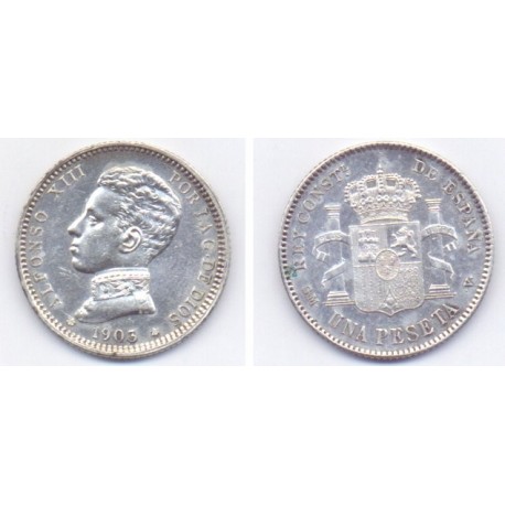Alfonso XIII. 1903*(19-03). 1 Peseta (EBC) (Plata) Ceca de Madrid SM-V