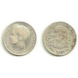Alfonso XIII. 1901*(1--01). 1 Peseta (BC) (Plata) Ceca de Madrid SM-V