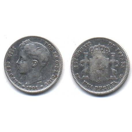 Alfonso XIII. 1901*(19-0-). 1 Peseta (MBC) (Plata) Ceca de Madrid SM-V